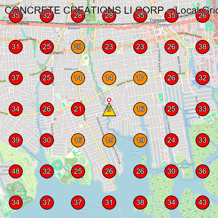 CONCRETE CREATIONS LI CORP GeoGrid visibility map for Concrete Contractor in Island Park